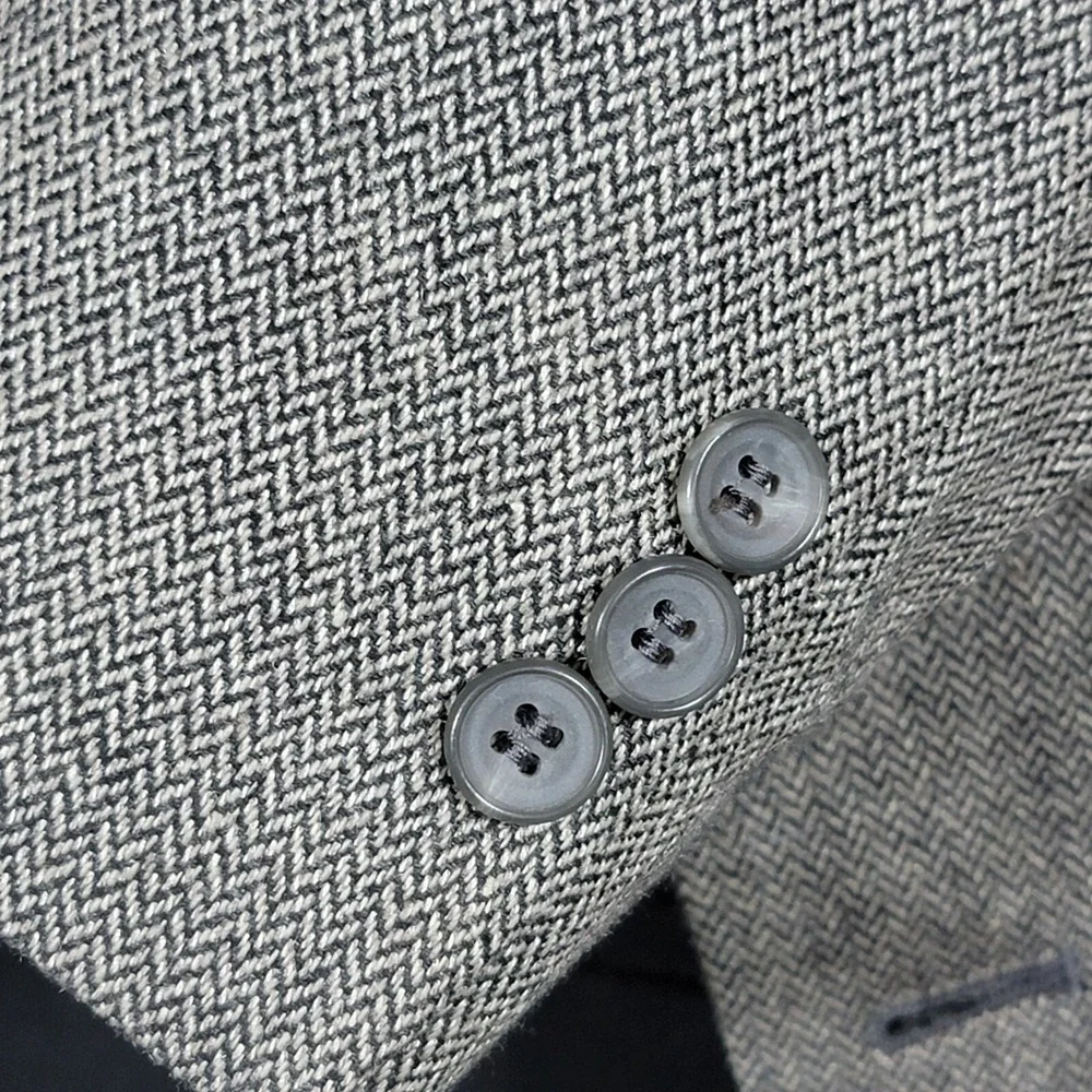Town Craft Mens Sport Coat Blazer Two Button Gray Herringbone Silk Poly Wool 43L